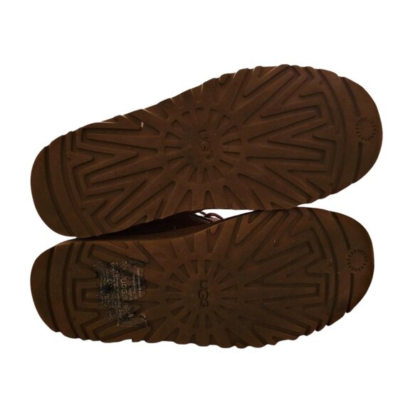 UGG Harkley Brown Boots Men's 8 Womens 10 Ankle Lace Up Suede Shearling Lined - Picture 10 of 12